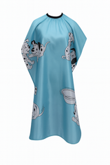 Blue cape with cartoon dog prints on a white background