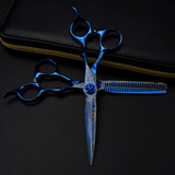 Blue Damascus Pattern 440c Hairdressing Scissors Set