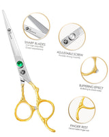 A pair of professional Royal Class hairdressing scissors with a polished silver finish and gold-colored rings.