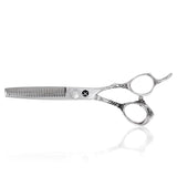 A professional silver dragon thinning scissors with a polished silver finish.