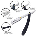 Professional single blade straight razor with a black color metal handle and a straight razor blade.