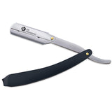 Professional single blade straight razor with a black color metal handle and a straight razor blade.