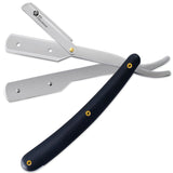 A black plastic handle single blade straight razor with the brand name 'K5' inscribed on the metal part.