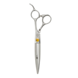 A professional 440c yellow crystal hairdressing scissors with the logo 'K5 INTERNATIONAL' embossed on it.