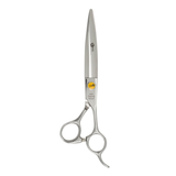 A professional 440c yellow crystal hairdressing scissors with the logo 'K5 INTERNATIONAL' embossed on it.