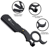 A black professional single blade straight razor with a logo that reads 'K5 International'.