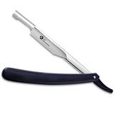 Professional single blade straight razor with a black handle and a metal head.
