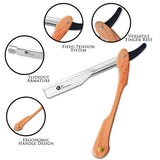 Straight Slider Single Blade Razor with a brown wooden handle and a metal head.