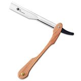 Straight Slider Single Blade Razor with a brown wooden handle and a metal head.