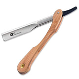 Straight Slider Single Blade Razor with a brown wooden handle and a metal head.