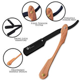 Wooden Handle Straight Single Blade Black Razor