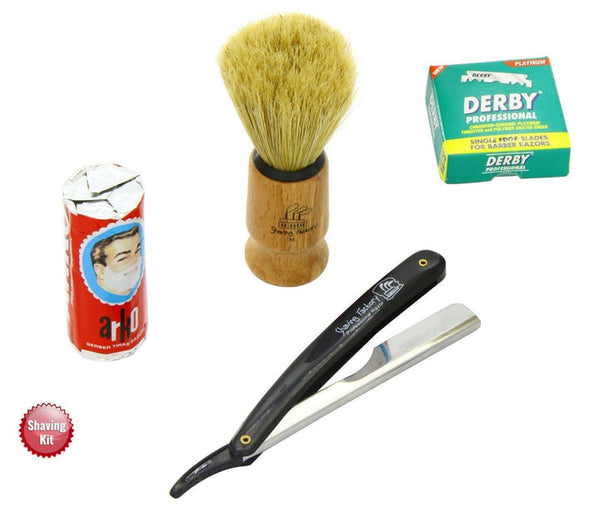 DERBY SHAVING SET(STRAIGHT RAZOR + BRUSH + SINGLE EDGE BLADES + SOAP