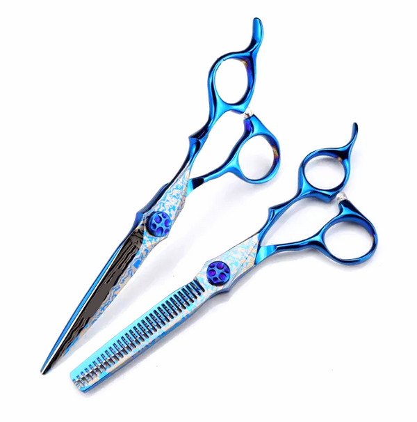 Blue Damascus Pattern 6.0'' 440c Hairdressing Scissors Set