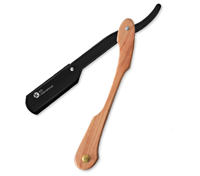 Wooden Handle Straight Single Blade Black Razor