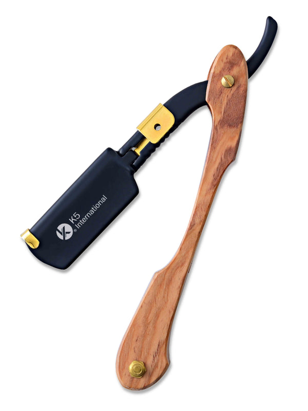 Wooden Handle Straight Black Razor