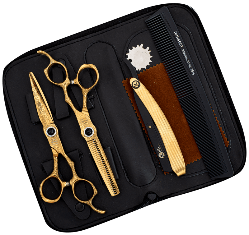 Hairdressing Scissors Set Golden Damascus Pattern