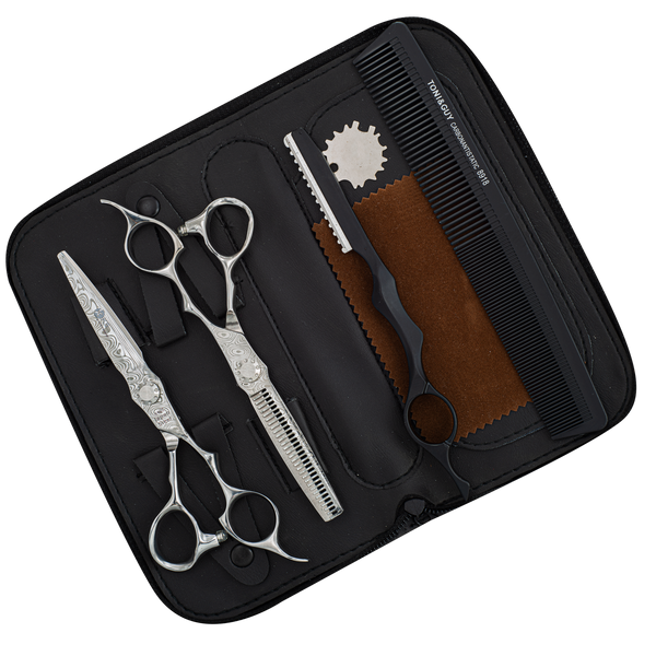 Silver Damascus Pattern 6.0'' & 6.5" 440c Hairdressing Scissors Set